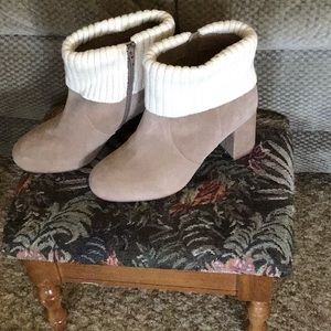 Torrid Taupe Sued 8W Sweater Knit Ankle Boots.